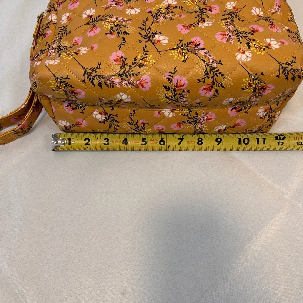 Steve Madden Floral Travel Bag Purse Double Zipper Side Handle Yellow 9'' x 10'' - Picture 6 of 12